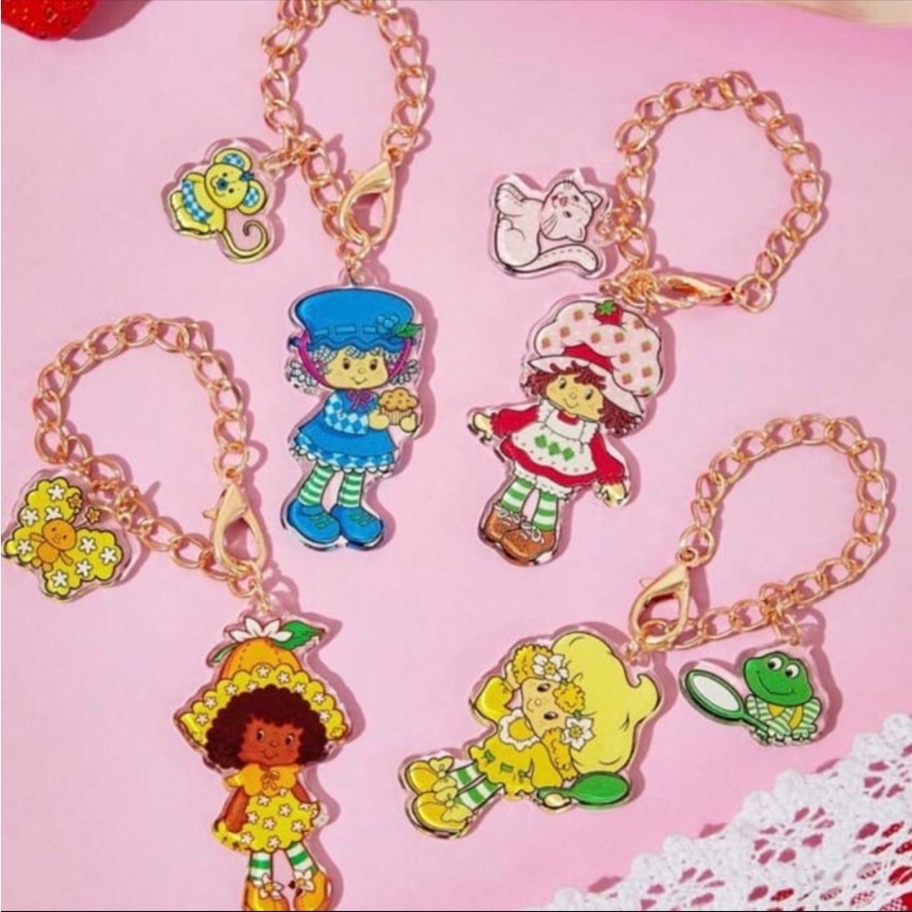 Strawberry Shortcake Set of 4 Licensed Bag Charms, Keychain, Cup Charms, NEW